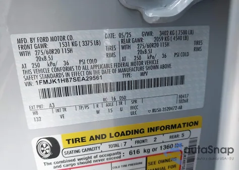 2025 Ford Expedition Active Max from USA, damaged, VIN 1FMJK1H87SEA29561